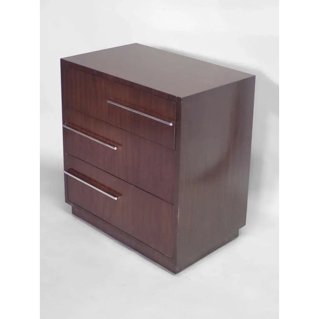 Walnut with chrome Art Deco Modern cabinet in the style of Donald Deskey.