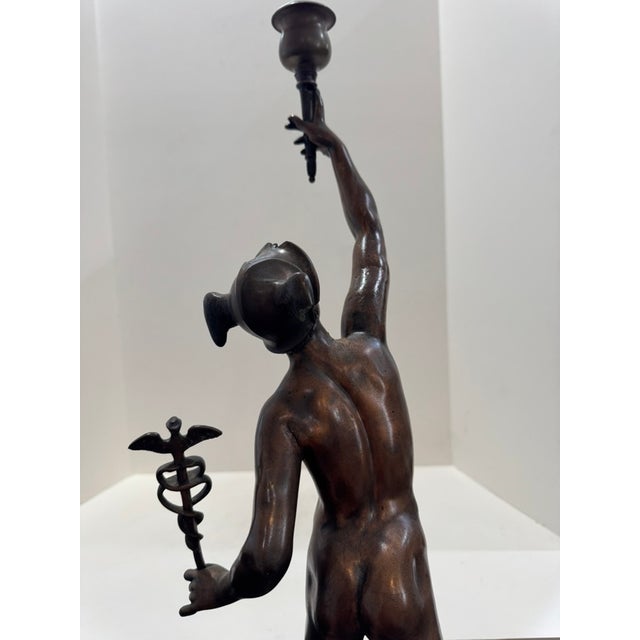 Late 19th Century Large Patinated Bronze Mercury After Giambologna Candelabra Sculpture For Sale - Image 12 of 13
