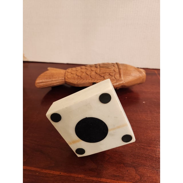 Contemporary Elegant Carved Wooden Fish Float-Mounted on a Marble Stand For Sale - Image 11 of 13