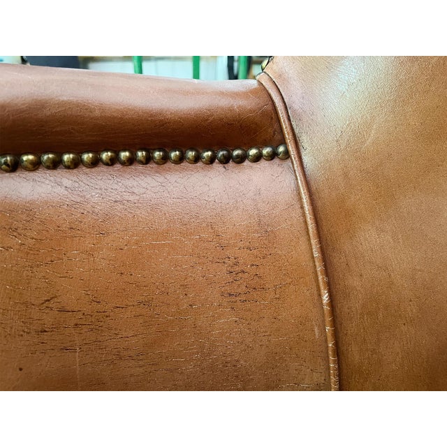 20th Century French Country Style Leather Wingback Armchair For Sale - Image 9 of 13