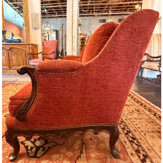Great color drenched chenille upholstery from the 1970s with tons of use left in it. Have a seat in the oh so soft down...