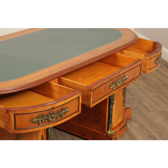 Classical Revival Walnut Ormolu Mounted Desk With Leather Top For Sale - Image 4 of 18