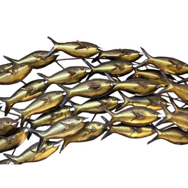 Brutalist Mid 20th Century Brass Brutalist School of Fish Wall Art Sculpture For Sale - Image 3 of 6