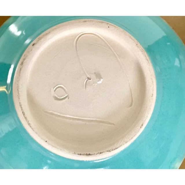 Early 21st Century Modern Square Footed Studio Bowl With Turquoise Outside and Fish Scale Cream Inside Glaze For Sale - Image 5 of 6