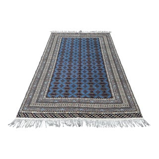 Fine Quality Blue Turkmen Bokhara Hand-Knotted Wool Rug - 6'7" X 9'7" For Sale