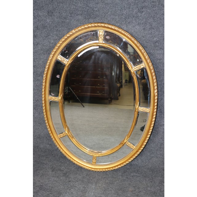 Glass Pair of Beveled Glass Oval Neoclassical Style Gilded Mirrors For Sale - Image 7 of 9