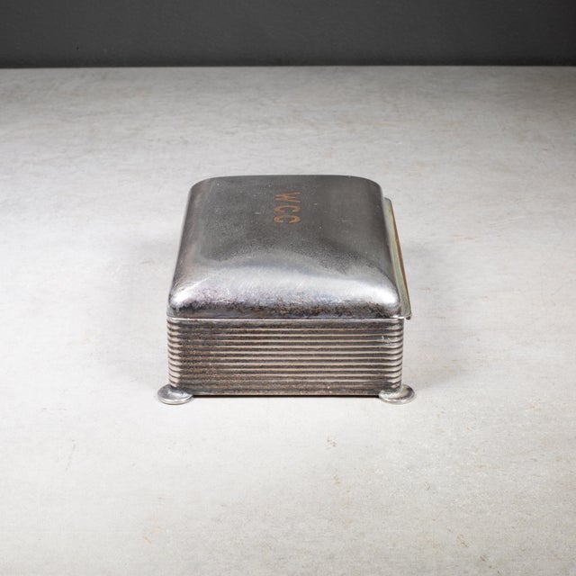 Napier Art Deco Monogrammed "W C C" Silver Plated Cigarette Box c.1930 For Sale - Image 4 of 9