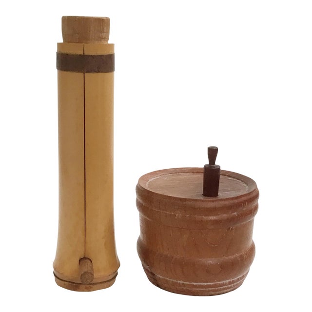Japanese Wooden & Bamboo Loose Leaf Tea Caddies Canisters Stash Jars Set of 2 For Sale