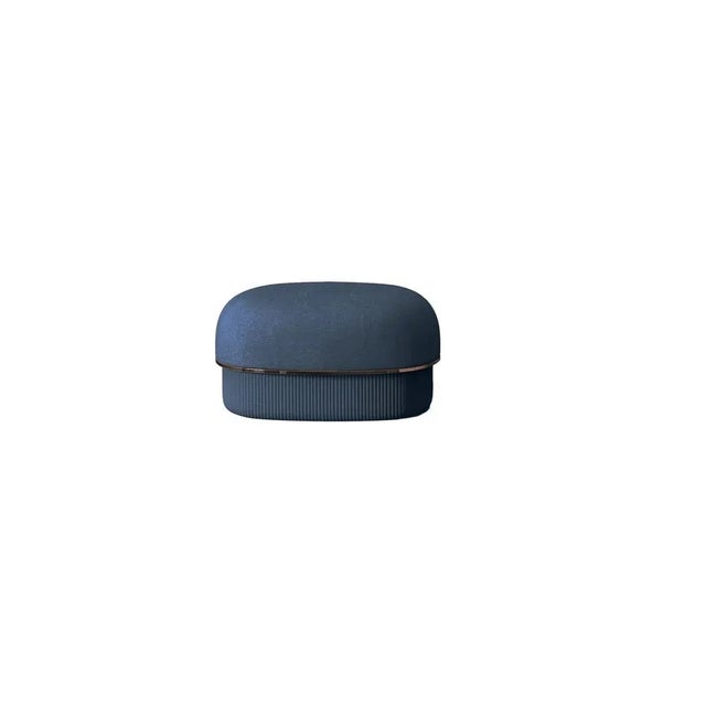 Not Yet Made - Made To Order Modern Gentle Small Pouf in Blue Fabric and Bronze Metal by Javier Gomez For Sale - Image 5 of 5