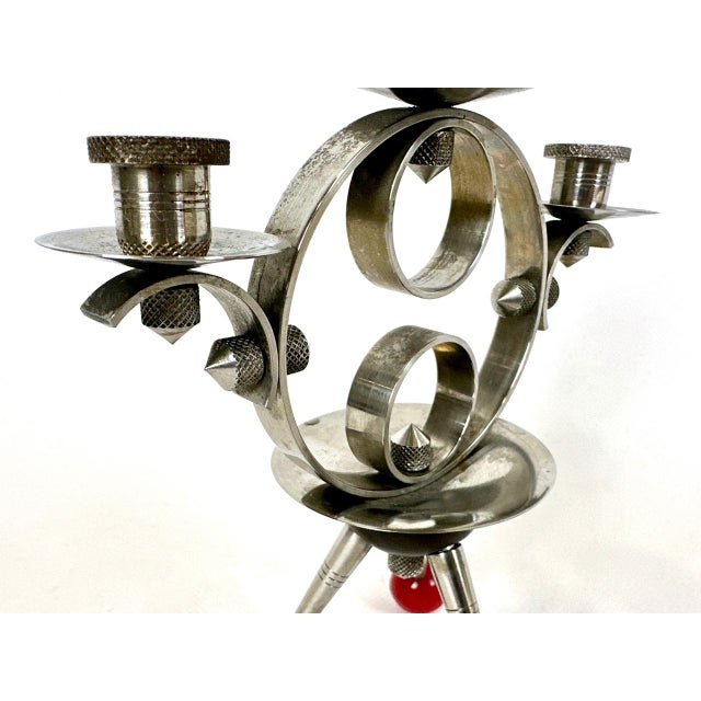 1960s Space Age Tripod Nickel-Plated Brass Candleholder, 1960s For Sale - Image 5 of 9