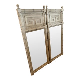 Vintage Dixie Shangri La Greek Key Faux Bamboo Mirrors a Pair For Sale