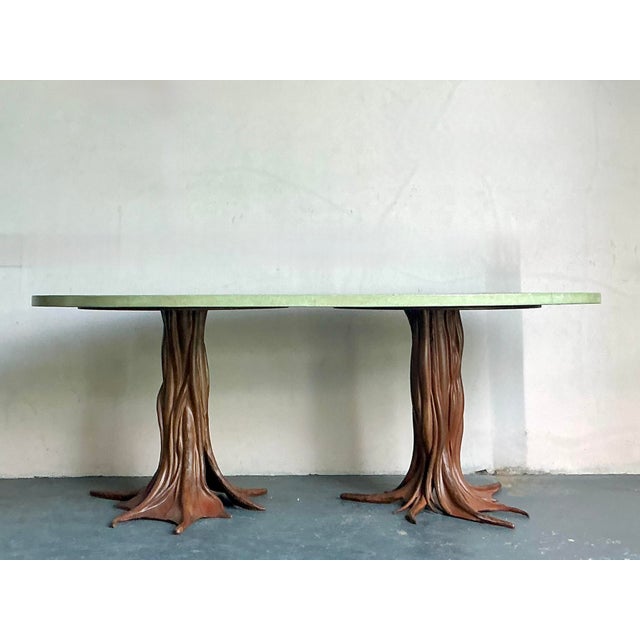 Wood Vintage Boho Signed R. Kelly Cast Bronze Faux Bois Dining Table For Sale - Image 7 of 12