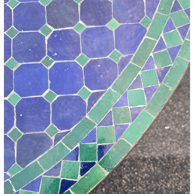52" Handcrafted Blue and Teal Moroccan Mosaic Table For Sale In Orlando - Image 6 of 7