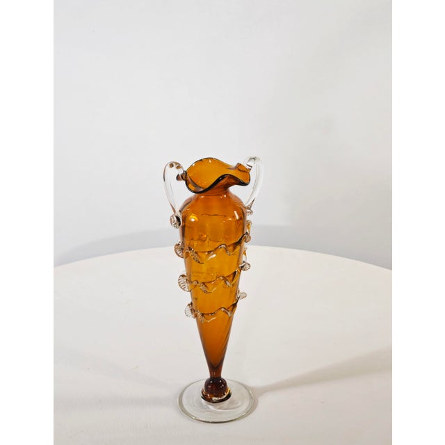 1950s Mid-Century Modern Two-Handled Amber Murano Glass Vase, Italy, 1950s For Sale - Image 5 of 18