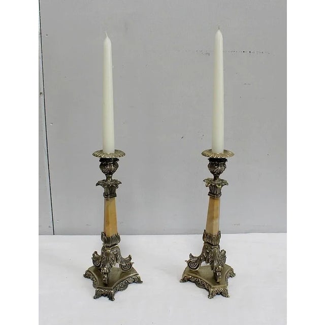 Restoration Period Bronze and Marble Candlesticks, 19th Century, Set of 2 For Sale - Image 12 of 18
