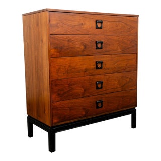 Mid Century Modern Highboy Dresser Dixie 5 Drawer Vintage Walnut Danish Drexel For Sale