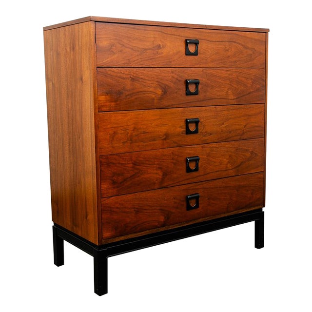 Mid Century Modern Highboy Dresser Dixie 5 Drawer Vintage Walnut Danish Drexel For Sale