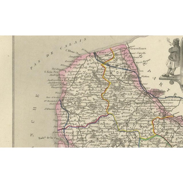 Antique Map of Pas-De-Calais by Vuillemin, 1850 For Sale - Image 9 of 10