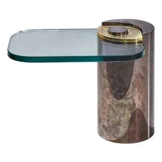 Karl Springer Mid Century Sculpture Leg Gunmetal and Glass Side Table For Sale