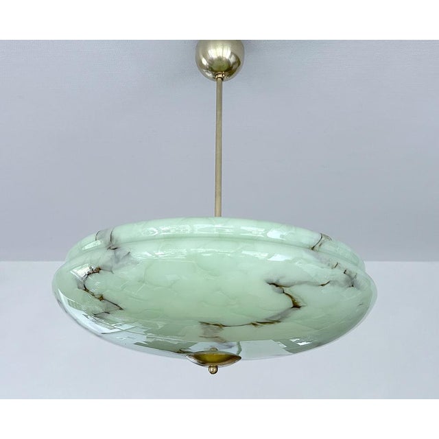 Large Art Deco Pendant Light in Green Marble Glass, 1930s For Sale - Image 12 of 12
