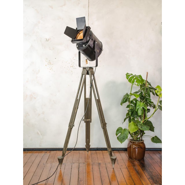 Barndoor Theater Spotlight Floor Lamp on Bundeswehr Tripod from A.E. Cremer, Paris, 1950s For Sale - Image 17 of 17