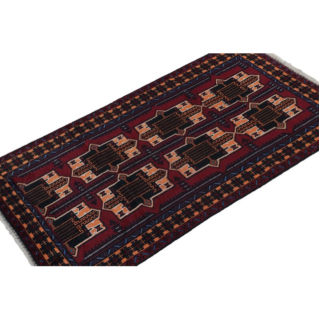 Rug & Kilim Rug & Kilim’s Baluch Runner Rug With Burgundy and Bright Orange Medallions For Sale - Image 4 of 8