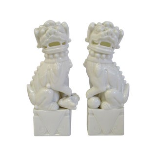 White Milk Glass Foo Dogs - A Pair For Sale