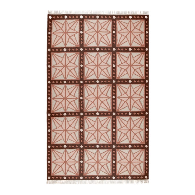 Part & Parcel Goods Wool Star Rug, 5' x 8', Bisque, Topaz, Chocolate and Eggshell For Sale