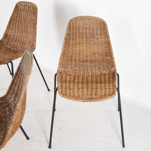 Wicker and Iron Chairs, 1970s, Set of 4 For Sale - Image 4 of 12