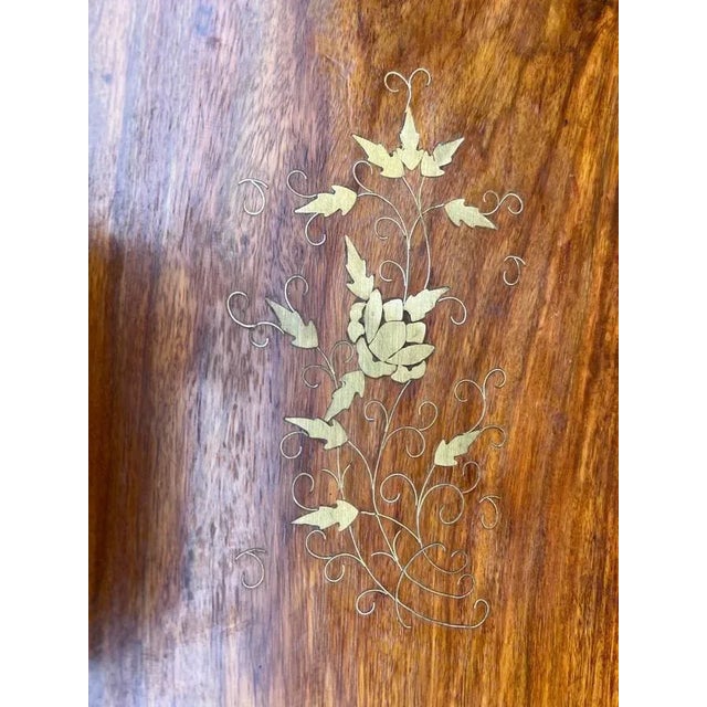 Mid 20th Century Solid Teak Brass Marquetry Inlaid Nesting Tables - Set of 4 For Sale - Image 4 of 13