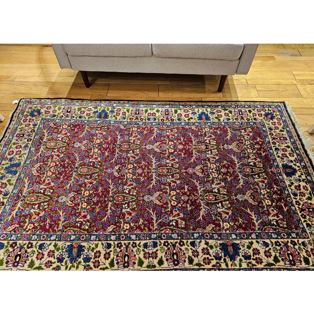 Vintage Persian Tabriz Area Rug, Hand-Knotted Wool, All Over Tree of Life Pattern, Magenta & Yellow, 5x7 For Sale In Chicago - Image 6 of 16