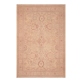 Shabby Chic Ziegler Tan Brown Hand-Knotted Wool Rug - 6'2'' X 8'11'' For Sale
