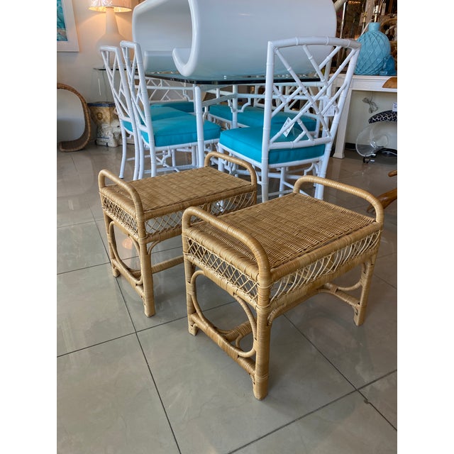 Vintage Pair of Wicker Rattan Benches End of Bed Stools Chairish