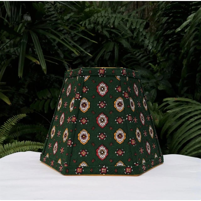 Green Foulard French Country Lampshade Small Clip on Hexagon Handmade For Sale - Image 6 of 12