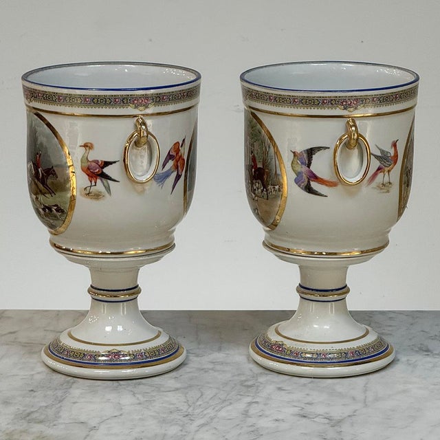 Early 20th Century Pair Antique Belgian Pêtre À Baudour Neoclassical Porcelain Hunt Scene Urns For Sale - Image 5 of 18