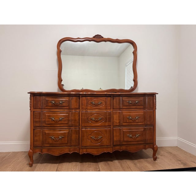 French Provincial French Provincial Dresser With Mirror, C. 1960s-1970s For Sale - Image 3 of 16