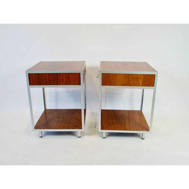 Mid 20th Century Pair of Mueller Widdicomb Minimalist Aluminum Frame Walnut Night Stands For Sale - Image 5 of 11