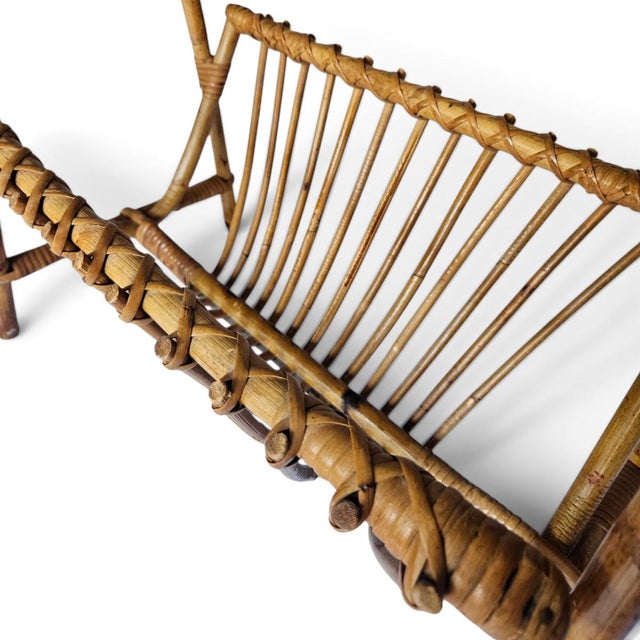 Franco Albini Style Mid 20th Century Bentwood Bamboo & Rattan Magazine Rack For Sale - Image 10 of 11