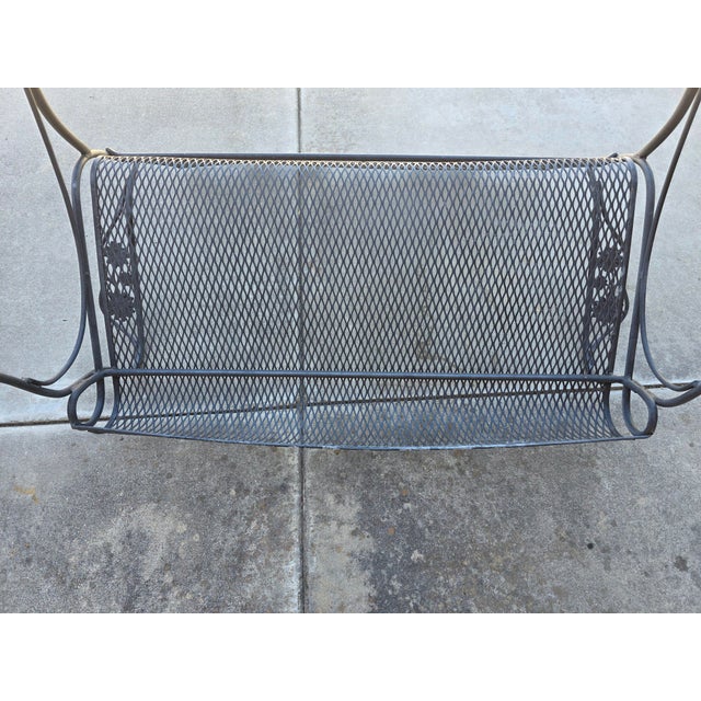 Vintage Russell Woodard Attributed Wrought Iron Briarwood Daisy Bench Settee For Sale - Image 15 of 17