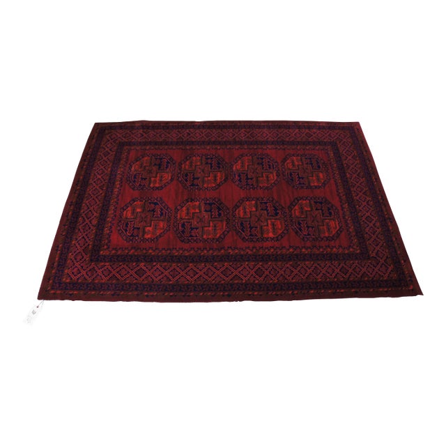 Vintage Machine Made Red Geometric Wool Area Rug Carpet 5' X 8' For Sale