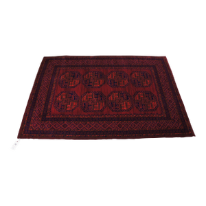 Vintage Machine Made Red Geometric Wool Area Rug Carpet 5' X 8'
