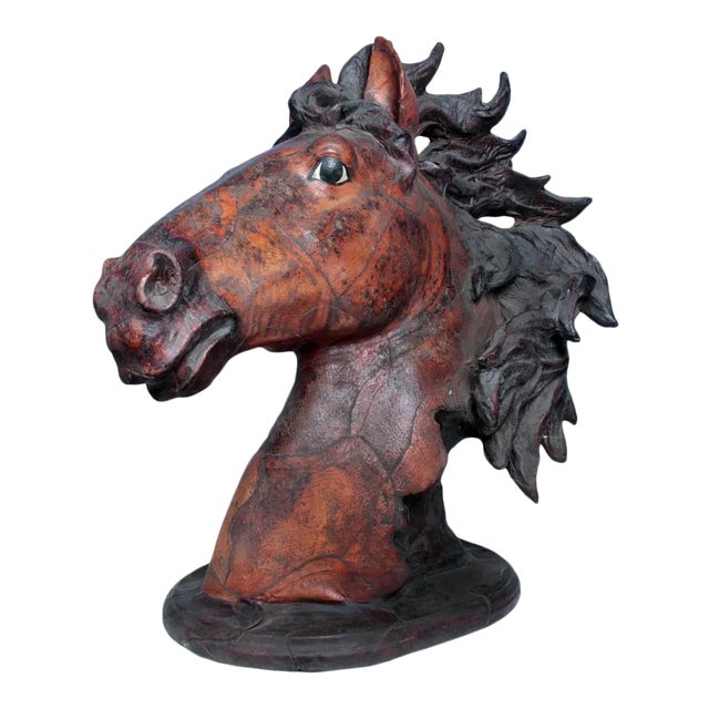 Vintage Leather Wrapped Equestrian Horse Bust For Sale