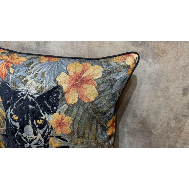 Textile Black Panther Botanical Cushion Cover For Sale - Image 7 of 12