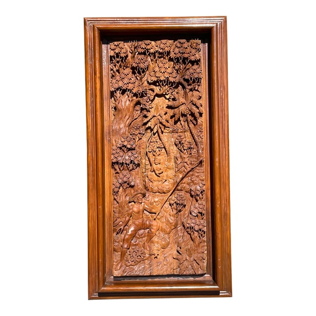Hand Carved Fisherman Wood Relief Wall Hanging For Sale