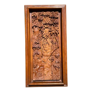 Hand Carved Fisherman Wood Relief Wall Hanging
