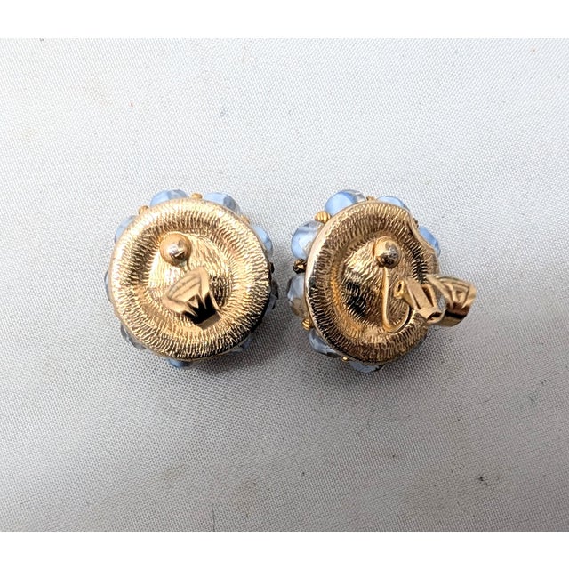 Blue Vintage 1950s Signed Hattie Carnegie Blue/Clear Givre Clip Earrings For Sale - Image 8 of 8