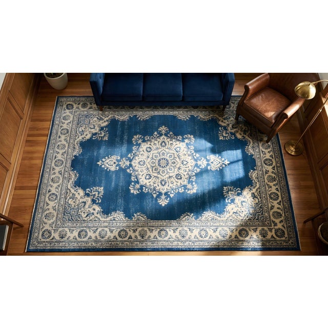 1900s Navy Blue Medallion Traditional Antique Chinese Peking Rug 5' 0'' X 7' 6'' Wool Knotted Carpet For Sale - Image 10 of 12