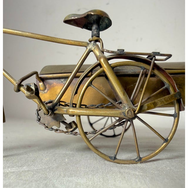 Handmade Antique Brass Bicycle Bike W/ Moving Parts & Side Car Trinket Box Jar For Sale - Image 4 of 13