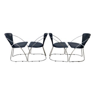 Vintage Linda Armchairs in Black Leather and Chromed Steel Frame by Arrben, 1980s, Set of 4 For Sale