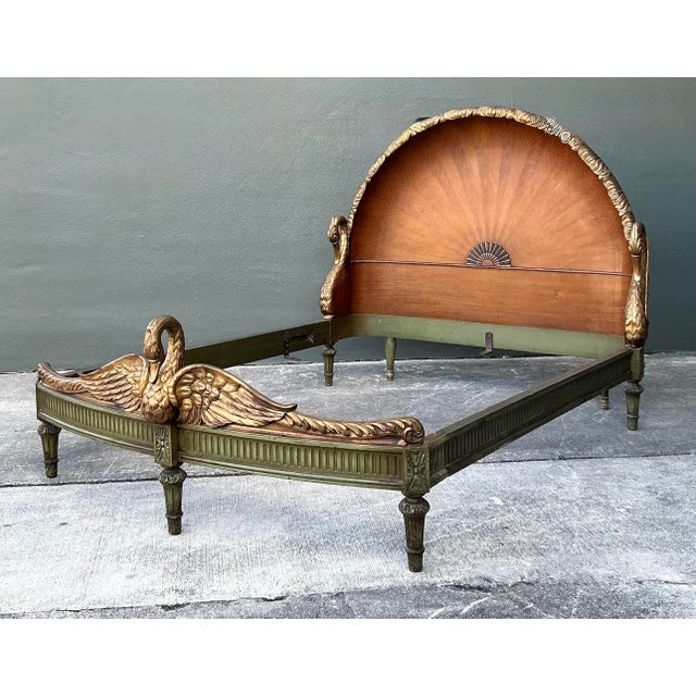 Mid 20th Century Vintage Regency French Deco Carved Swan Full Bed For Sale - Image 5 of 14